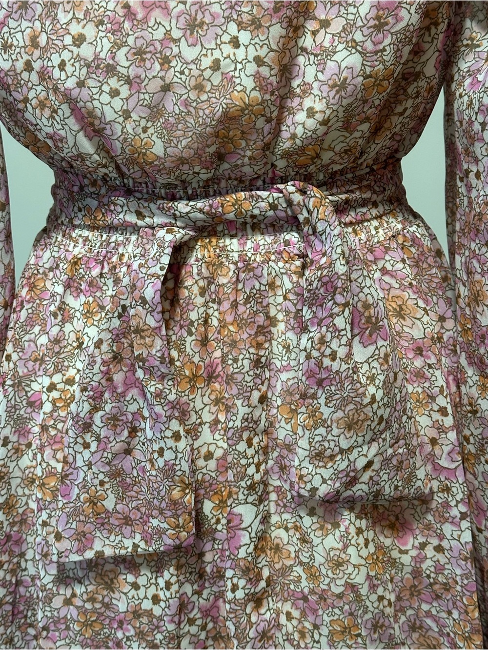 Japna Floral Wrap Style Mini Dress Pink Long Sleeve Ruffle Hem Small - Picture 3 of 8